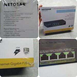 Samsung NETGEAR 5-Port Gigabit Ethernet PoE+ Unmanaged‎ Switch 63W Sealed NWB
